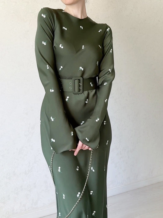 Silk Blend Dress- Moss Green