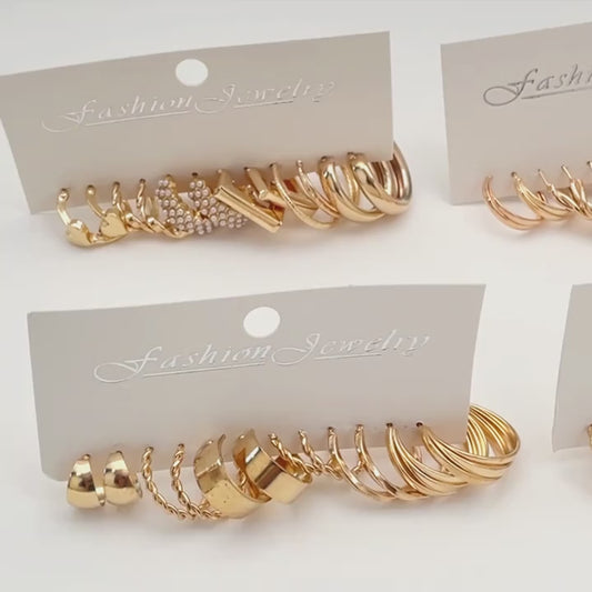 Golden Glam: 24-Pair Hoop Earrings Set